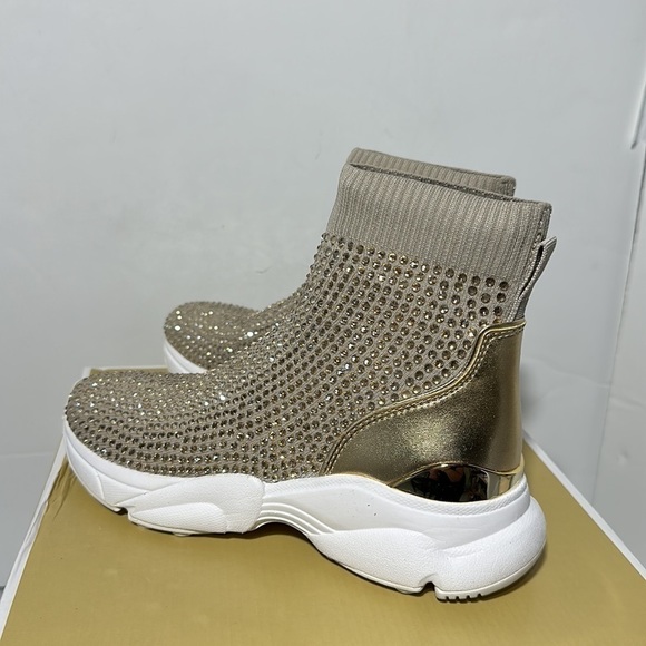 Michael Kors Katrina stretch knit bootie hot fix stones embellished sparkly gold - Picture 7 of 12